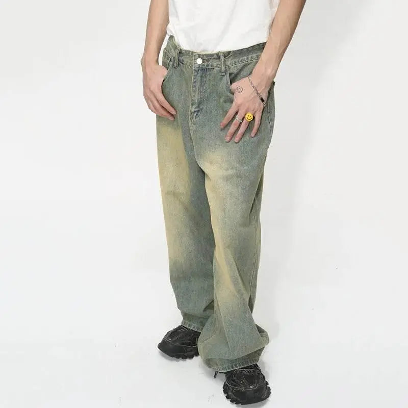 IEFB Vintage Gradient Baggy Jean Trousers Trend Men's Fashion Distressed Y2k Style Personality Wide Leg Casual Denim Pant 9C1149 - ACHETE LTD