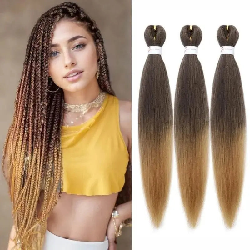 3Pcs Synthetic 20Inch Braiding Hair Pre Stretched Hair Extension Afro Braid Yaki Straight Hair Extension for Women - ACHETE LTD