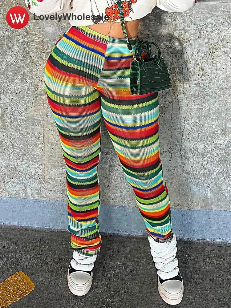 LW Autumn Striped Pants for Women 2024 Winter Fashion Contrast Trousers Casual High Elasticity Pant Plus Size Women Clothing - ACHETE LTD