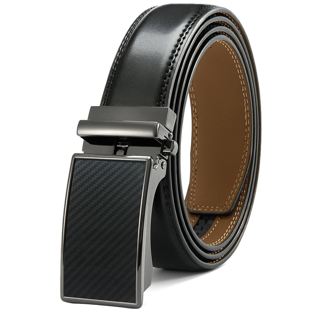 Leather Ratchet Belt for Men - Genuine Cowhide, Adjustable Length, 2 Colors