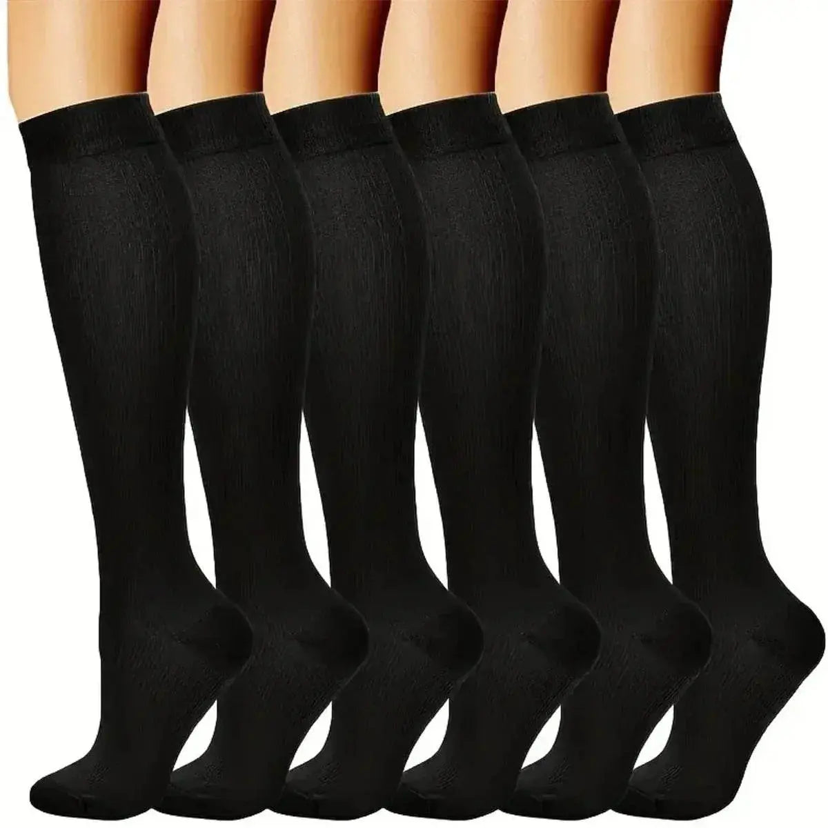 6 Pairs Solid Color Compression Socks Nurse Compression Socks Black Skin Color - ACHETE LTD