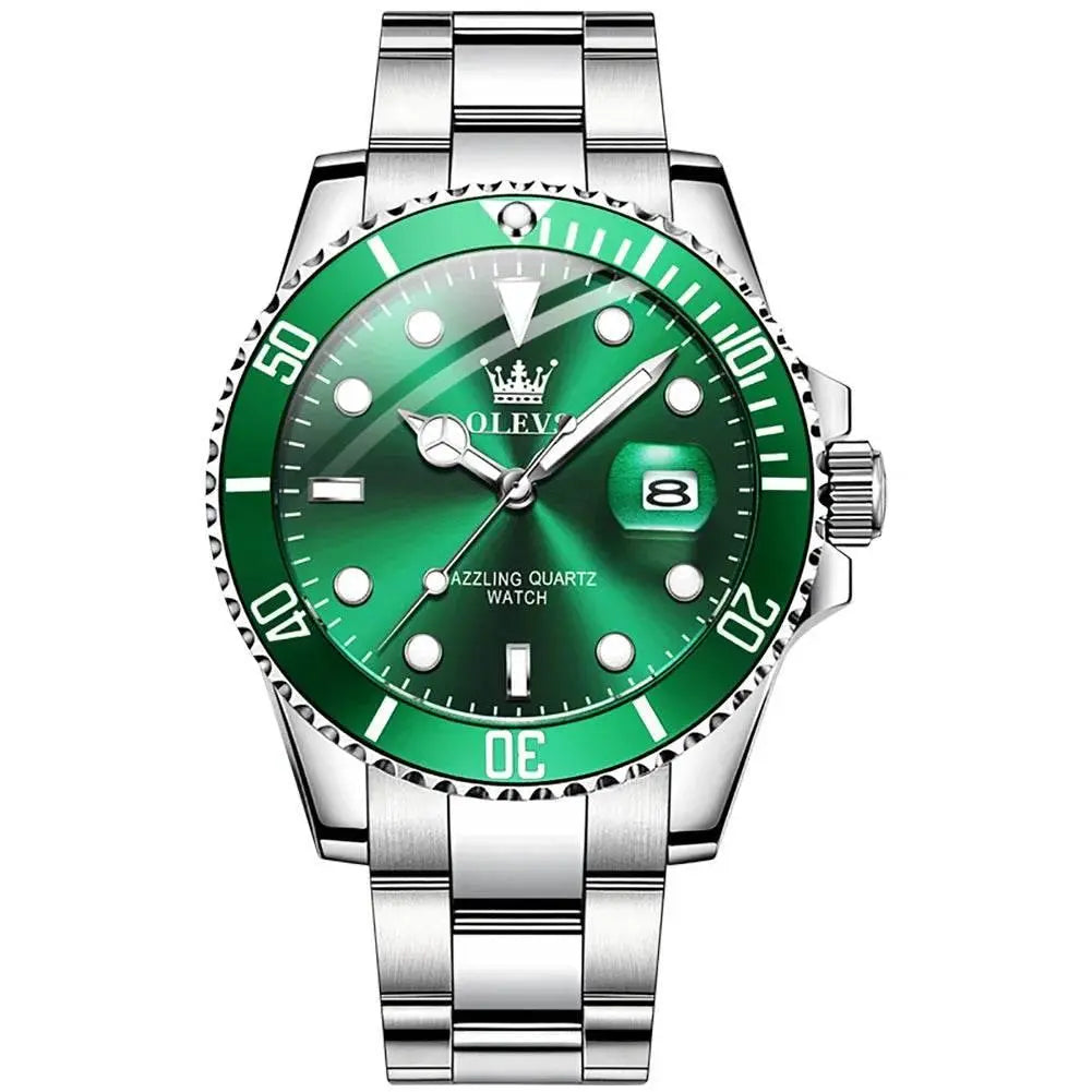 OLEVS Men Watch Diver Green Waterproof Watch for Men Stainless Steel Quartz Men Luxury Watch Luminous - ACHETE LTD