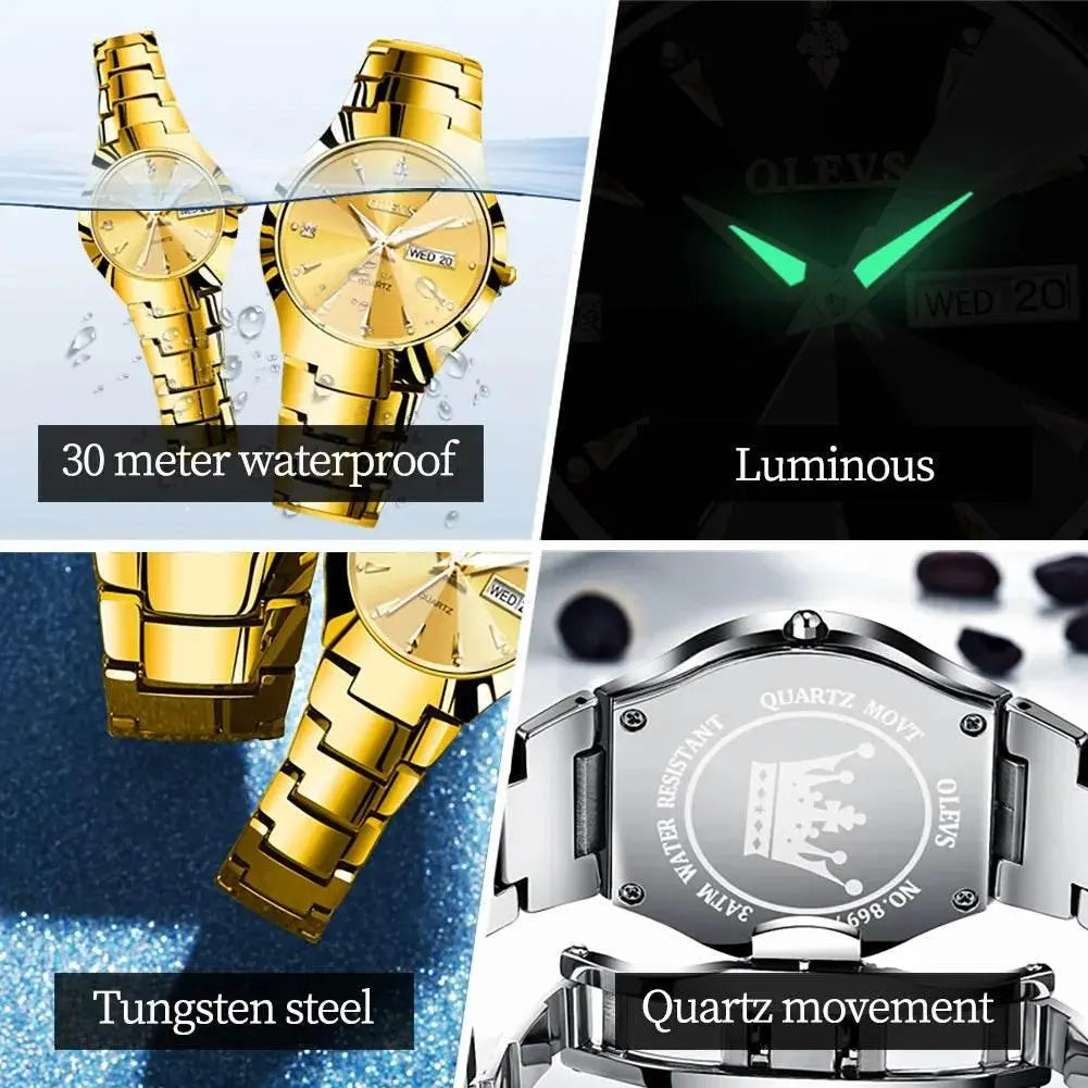 OLEVS 8697 Luxury Couple Quartz Watch Movement Reloj Waterproof Luminous Watch For Couple Dual Calendar Display Couple Watches - ACHETE LTD