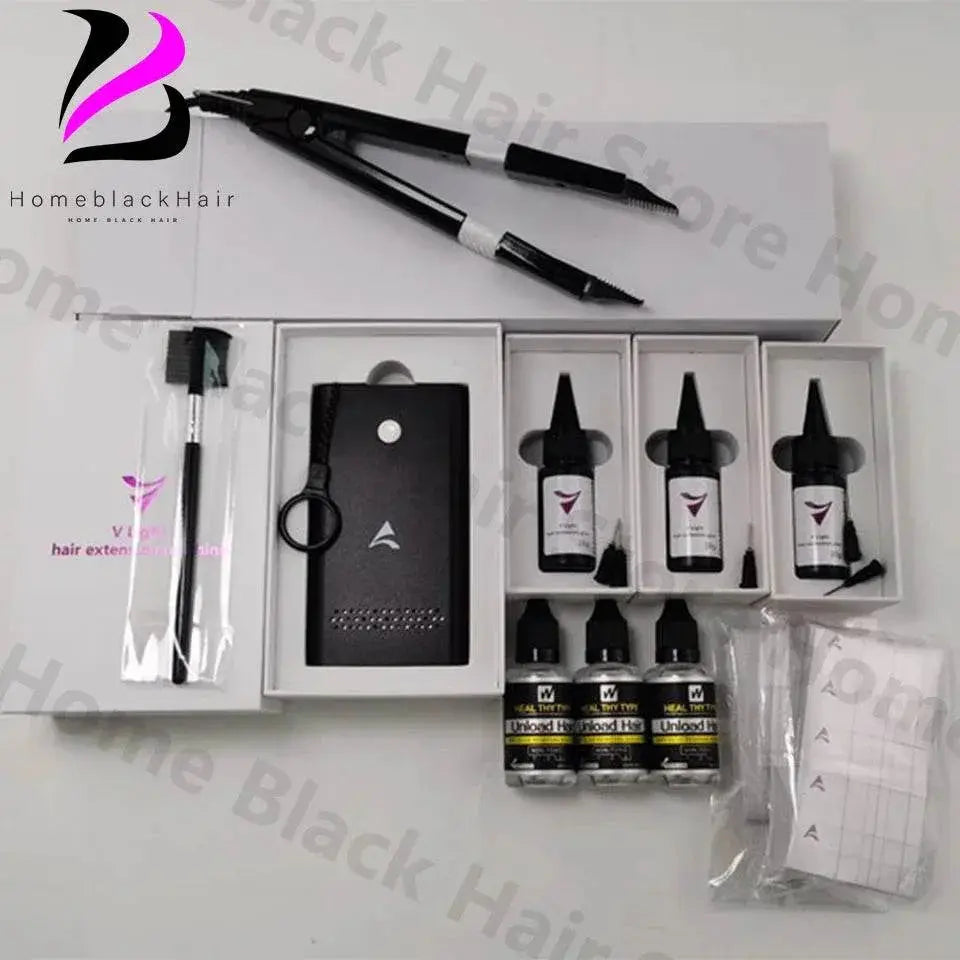 V-Light Technology Hair Extension Machine white Hair Extension Tools Kit Set with V light Hair extension glue - ACHETE LTD
