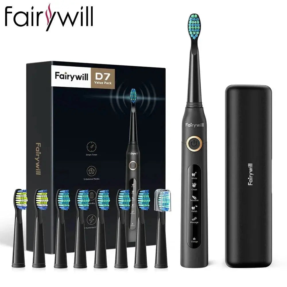 Fairywill Sonic Electric Toothbrush Ultra Sonic Fast USB Charger Waterproof IPX7 5-Mode Fairywill FW-507 with 3 Brush Head Gift - ACHETE LTD