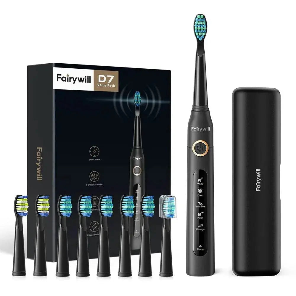 Fairywill Sonic Electric Toothbrush Ultra Sonic Fast USB Charger Waterproof IPX7 5-Mode Fairywill FW-507 with 3 Brush Head Gift - ACHETE LTD