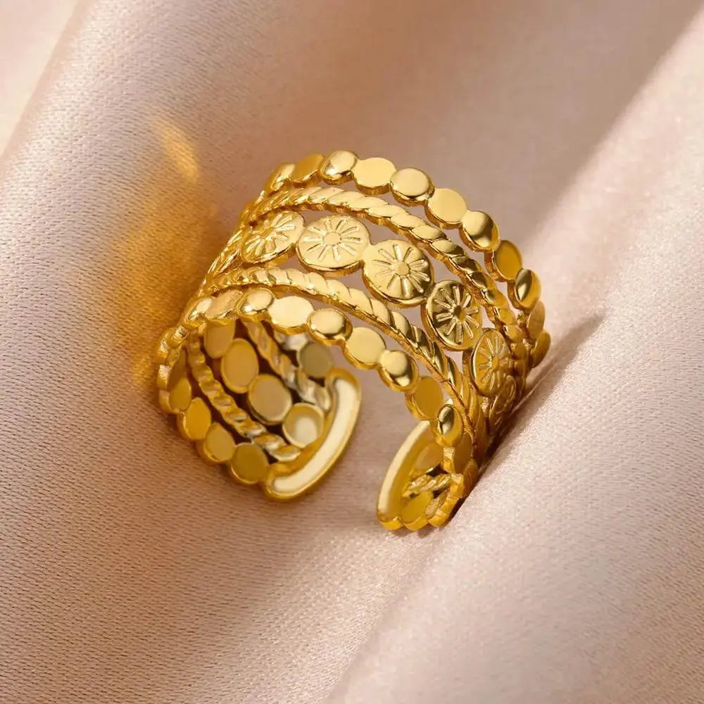 Stainless Steel Rings for Women Jewelry Summer Accessories Simple Vintage Gold Color Adjustable Aesthetic Gothic Snake Wide Ring - ACHETE LTD