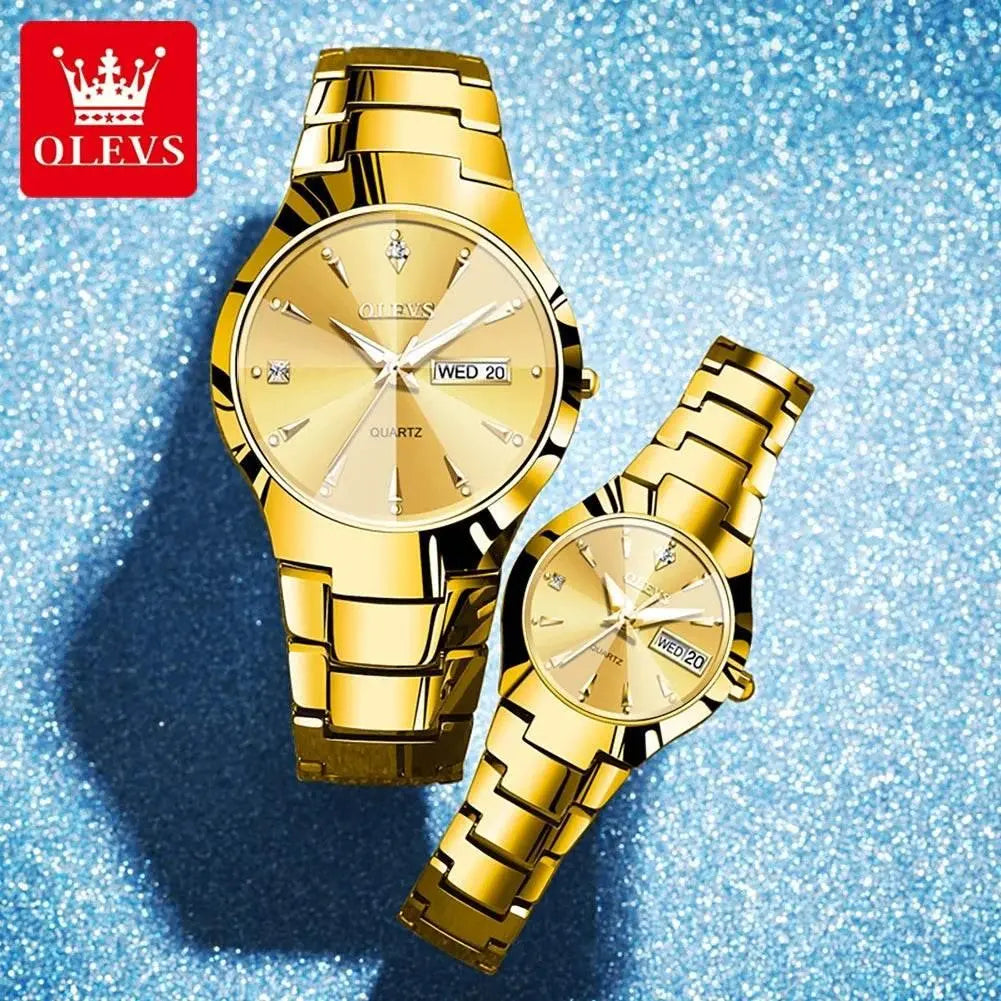 OLEVS 8697 Luxury Couple Quartz Watch Movement Reloj Waterproof Luminous Watch For Couple Dual Calendar Display Couple Watches - ACHETE LTD