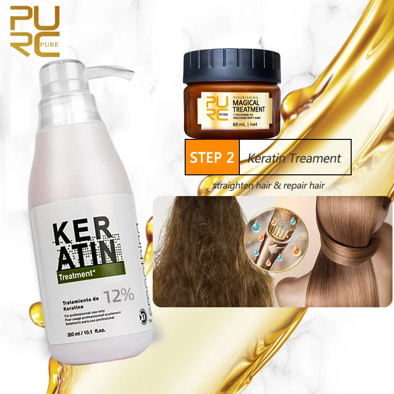 Smooth & Shine with PURC Brazilian Keratin Hair Treatment Set - 12% Formalin Formula