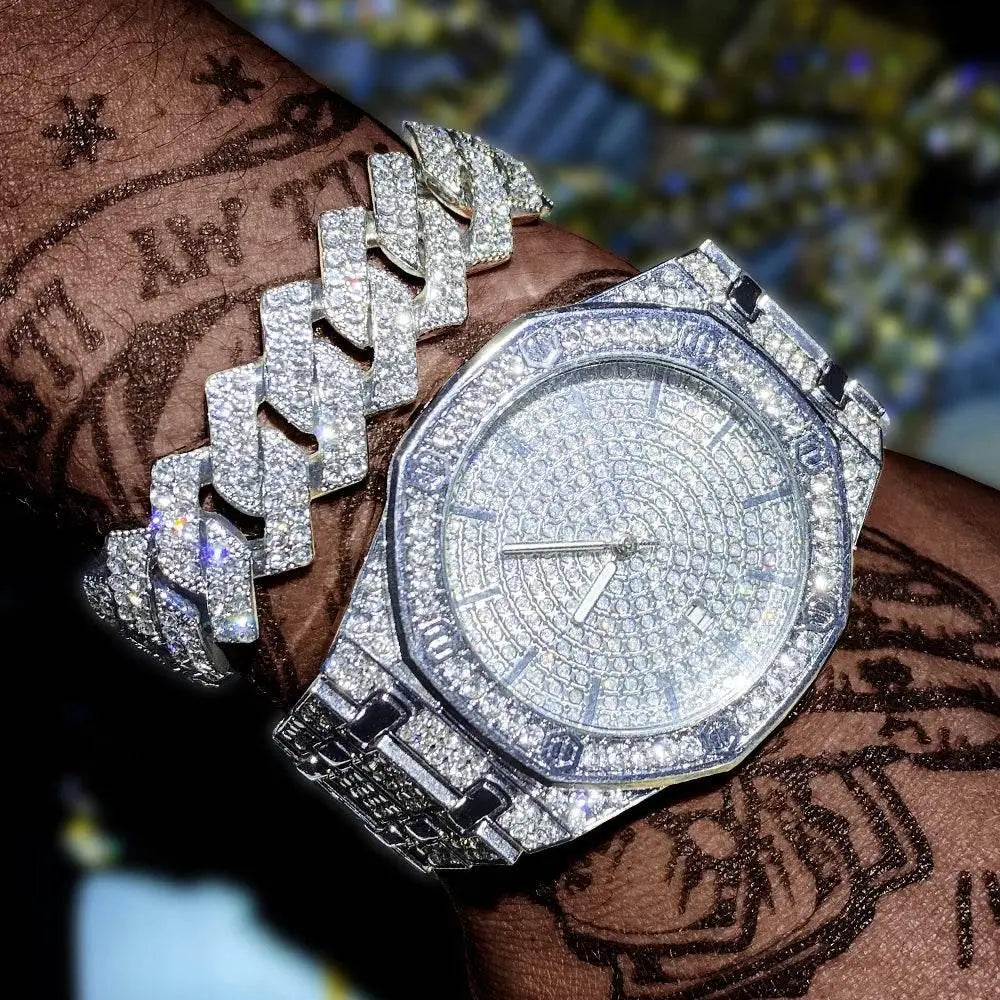 Iced Out Watch for Men Gold Watch for Men Hip Hop Fashion Cool Bling Bling Gold Diamond Luxury Mens Watch Dropshipping Relogio - ACHETE LTD