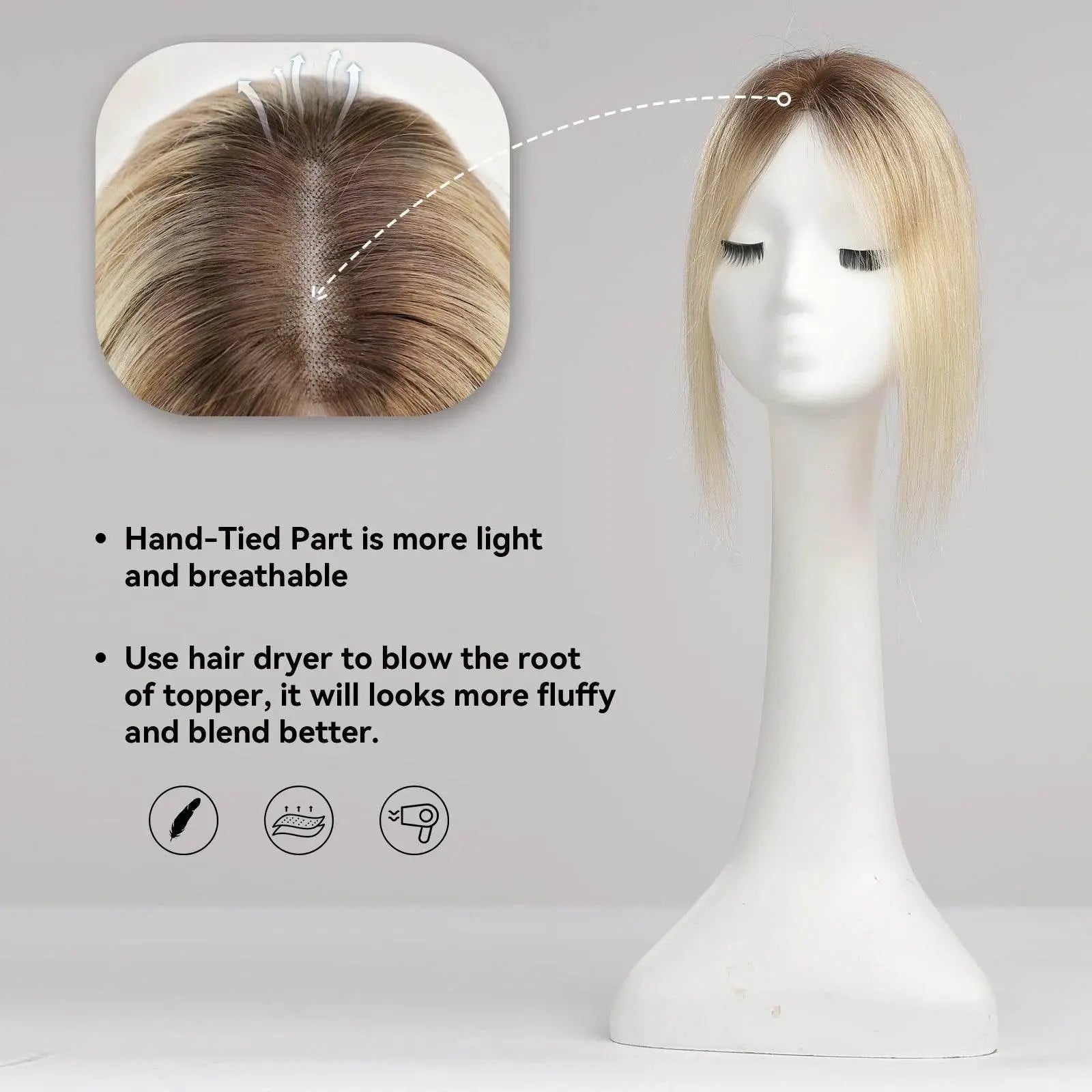Remy Human Hair Toppers Lace Base Gray White Blonde Mixed Ombre Human Hair Toppers Hairpieces for Women 12inches Hair Extensions - ACHETE LTD