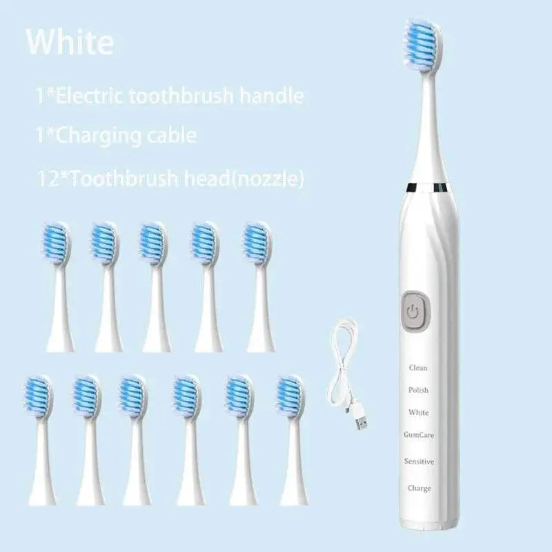 Sonic Electric Toothbrush Cleaning Brush For Adult Automatic Rechargeable Soft Hair Waterproof Ultrasonic Tooth Brush 4 heads - ACHETE LTD