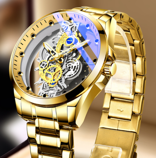 Luxury Men's Skeleton Watch with Luminous Design - Waterproof and Business Style