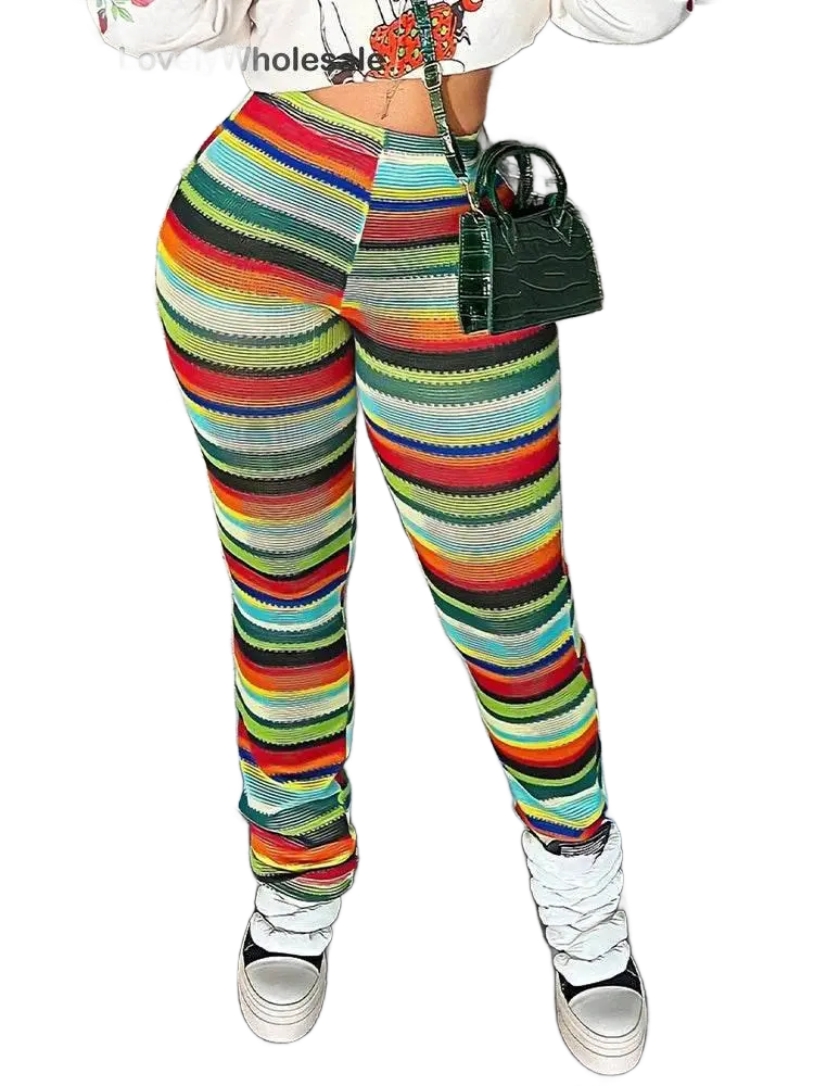 LW Autumn Striped Pants for Women 2024 Winter Fashion Contrast Trousers Casual High Elasticity Pant Plus Size Women Clothing - ACHETE LTD