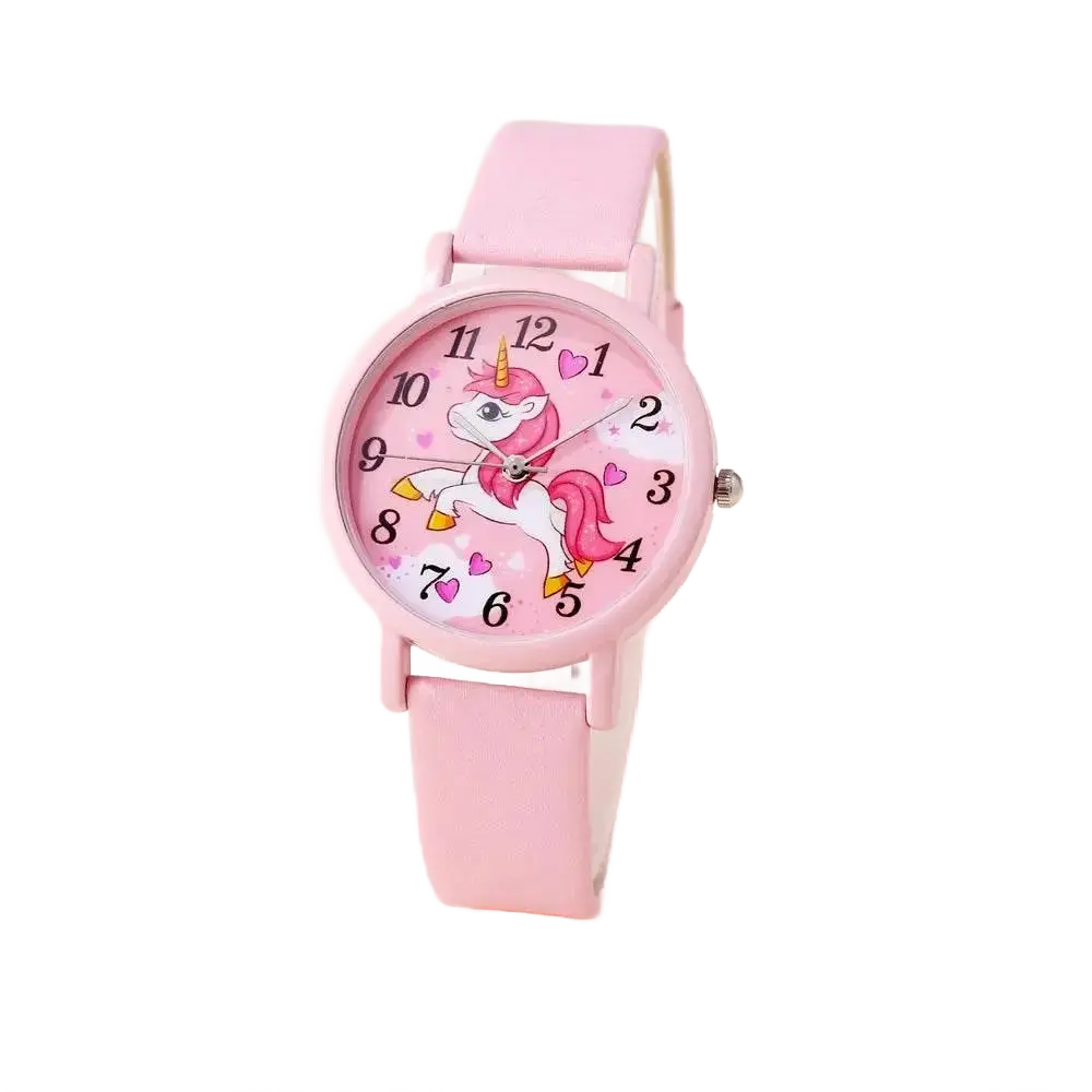 cute pink pu leather band unicorn Children's cartoon watch - ACHETE LTD
