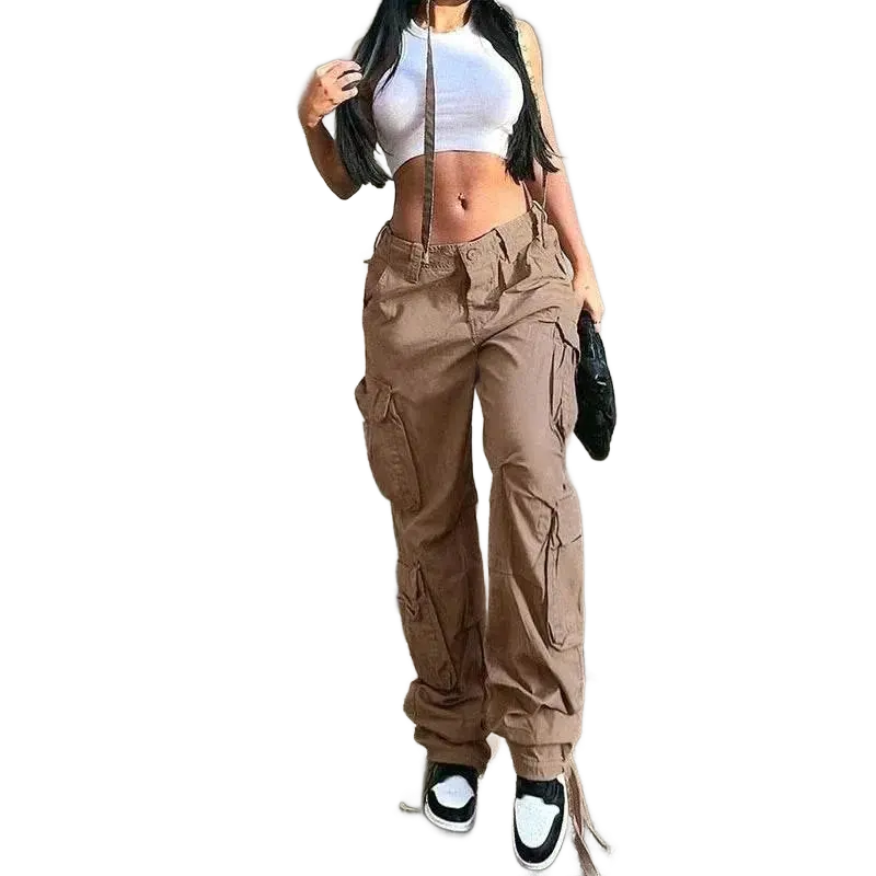 Autumn/Winter New Womens Cargo Straight Trousers High Waist Loose Wide Leg Vintage Dad Jeans for Women - ACHETE LTD