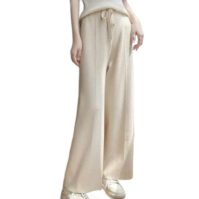 Wide Leg Pants For Women Fashion Leisure Loose High Waist Elastic Solid Color Knitting Trousers Autumn/Winter 2024 New Trousers - ACHETE LTD