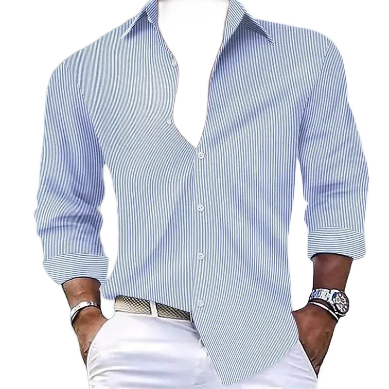 Men's Shirts Summer Shirts Casual Shirts Striped Shirts Button Lapel Black Pink Royal Blue Long Sleeves Holiday Everyday Wear - ACHETE LTD