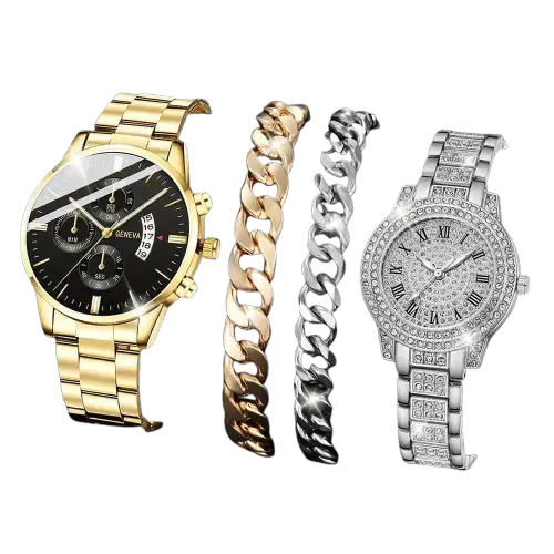 4 Pcs Casual And Fashionable Couple Watches Quartz Watches Women's Watches Matched With Couple Necklace Set - ACHETE LTD