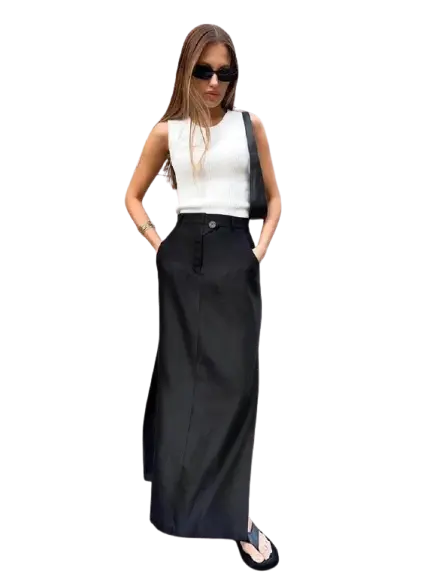 Mnealways18 Black Loose Long Skirts Women A-Line Zip Skirts Ladies Elegant Summer Skirts Female With Pocket Ankle-Length Skirts - ACHETE LTD
