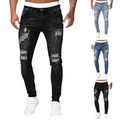 Men'S Casual Hip Hop Sports High Stretch Tight Wash Polished White Ripped Fit Zipper Jean Pants Business Stretch Men'S Jeans - ACHETE LTD