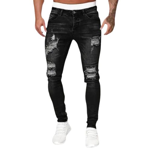 Men'S Casual Hip Hop Sports High Stretch Tight Wash Polished White Ripped Fit Zipper Jean Pants Business Stretch Men'S Jeans - ACHETE LTD