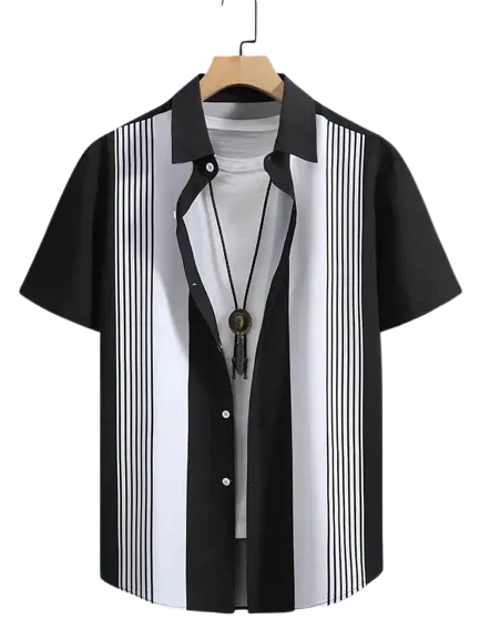 Men's Summer Casual Striped Printed Button Up Shirts Short Sleeved Button Down Shirts for Men Fashion Men's Summer Shirts - ACHETE LTD