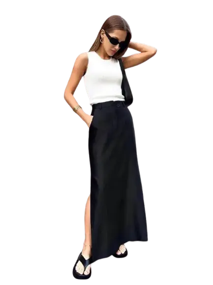 Mnealways18 Black Loose Long Skirts Women A-Line Zip Skirts Ladies Elegant Summer Skirts Female With Pocket Ankle-Length Skirts - ACHETE LTD