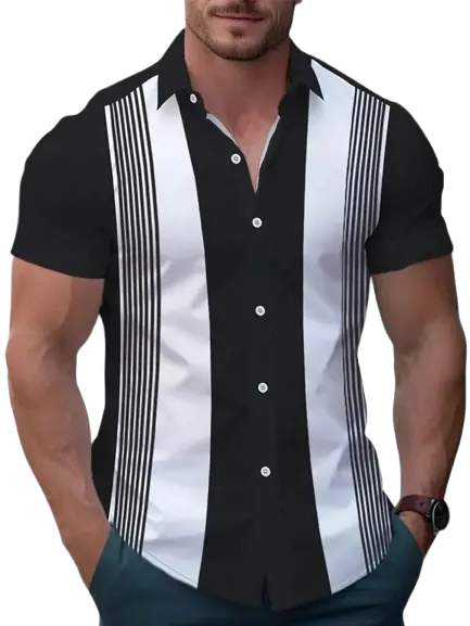 Men's Summer Casual Striped Printed Button Up Shirts Short Sleeved Button Down Shirts for Men Fashion Men's Summer Shirts - ACHETE LTD