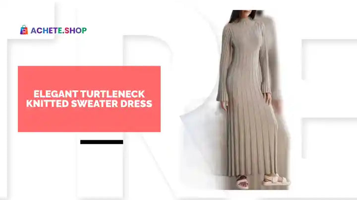 Elegant Turtleneck Knitted Sweater Dress by@Outfy