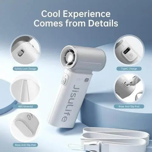JISULIFE Portable Turbo Fan, Powerful Cooling Handheld 3600mAh, Grey - ACHETE LTD