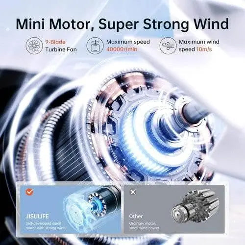 JISULIFE Portable Turbo Fan, Powerful Cooling Handheld 3600mAh, Grey - ACHETE LTD