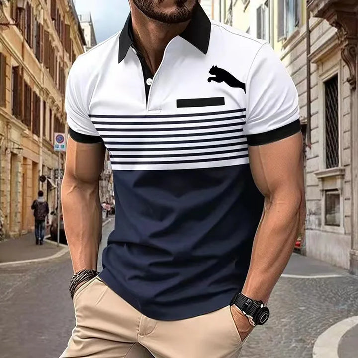 Fashion Simplicity Stripe Print Polo T Shirt For Men Summer Trend Golf Clothing Casual Lapel Short Sleeve Shirts Oversized Tops